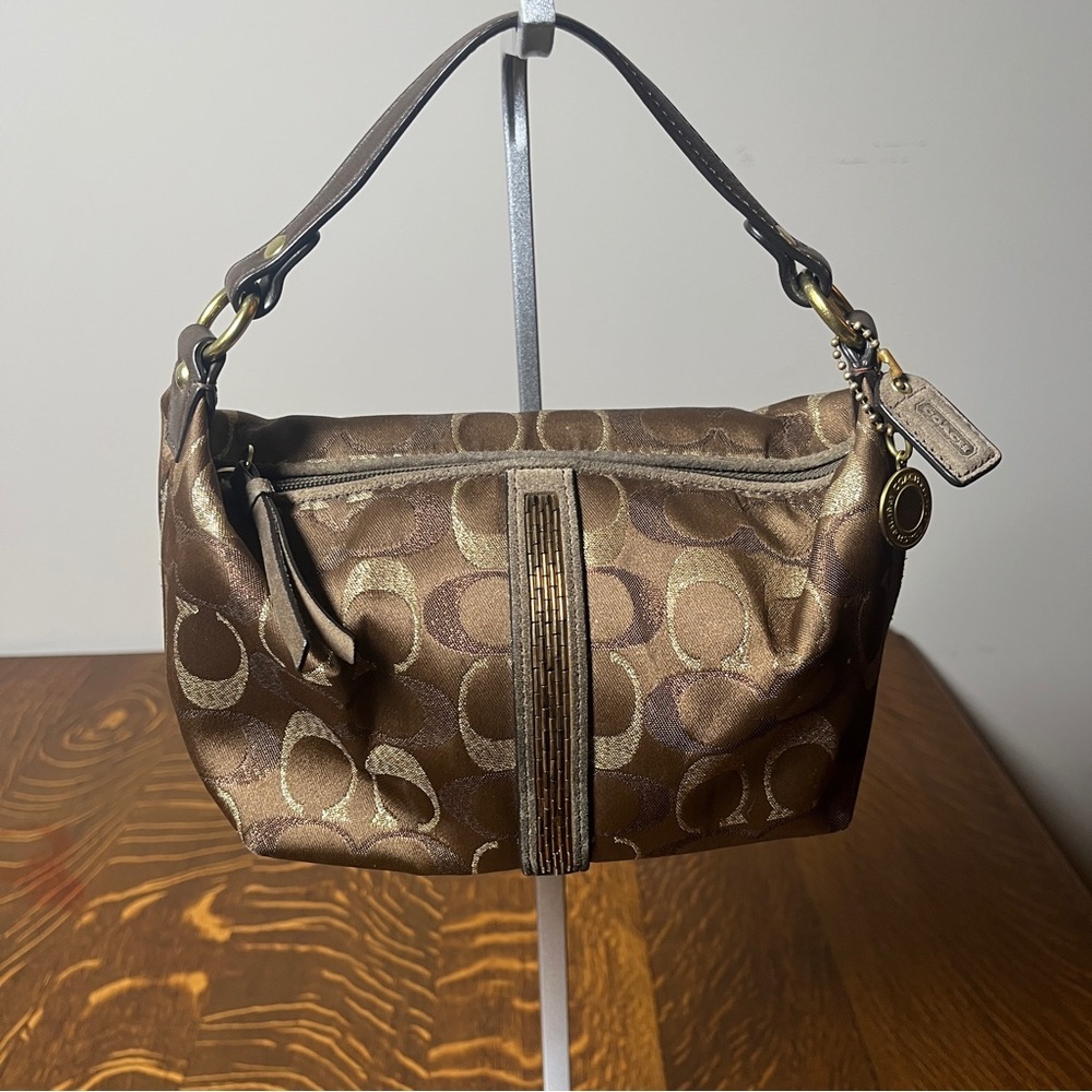 Coach Y2K Brown Signature Beaded Stripe Shoulder Handbag Demi Bag